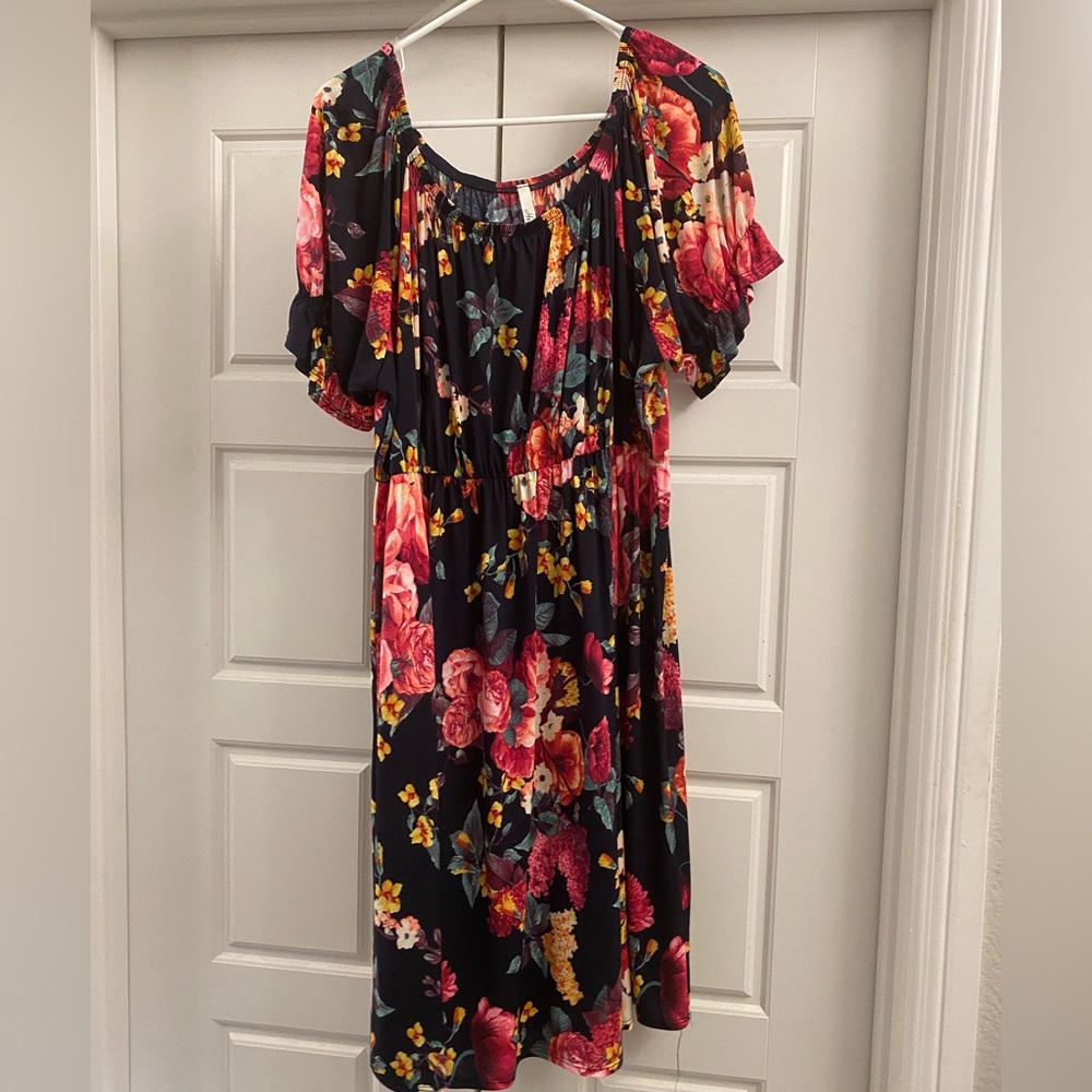 Headed floral knee length dress